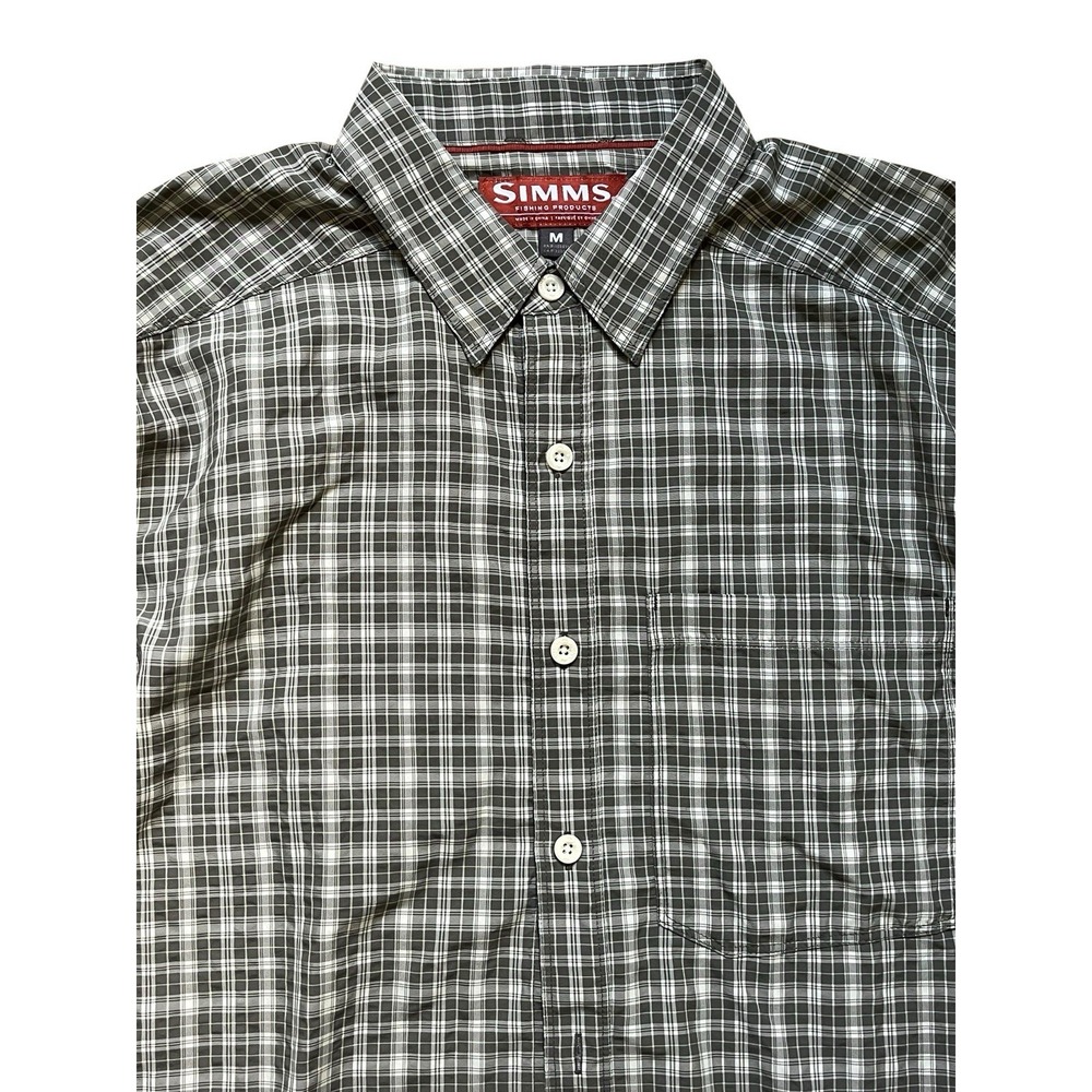 Simms Morada Shirt Long Sleeve in Grey White Plaid, Size Medium